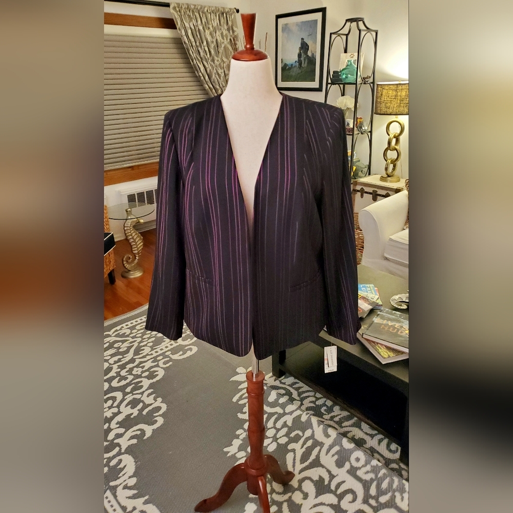BAR III Open Front Blazer Plus Size 2X Black Pinstripe NWT